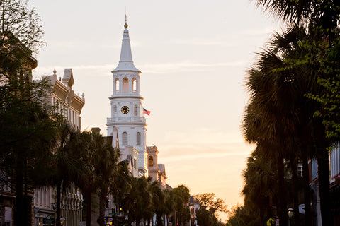 St Michael's church in Charleston, South Carolina at sunset