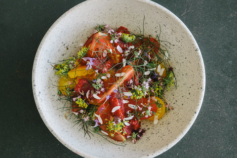 A bowl of tomato and herb salad at Inver Restaurant in the highlands of Scotland