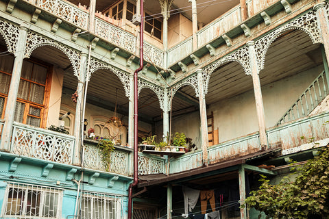 Traditional balconies in a courtyard of Tbilisi, Georgia