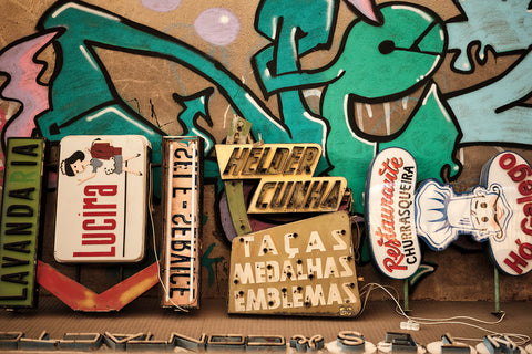 Historical neon signs at the non-profit cultural association The Letreiro Galeria in Lisbon, Portugal