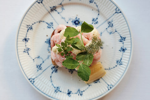A plate of traditional shrimp smørrebrød in Copenhagen, Denmark