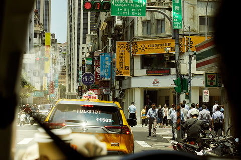 The streets of Taipei, Taiwan seen through a taxi window