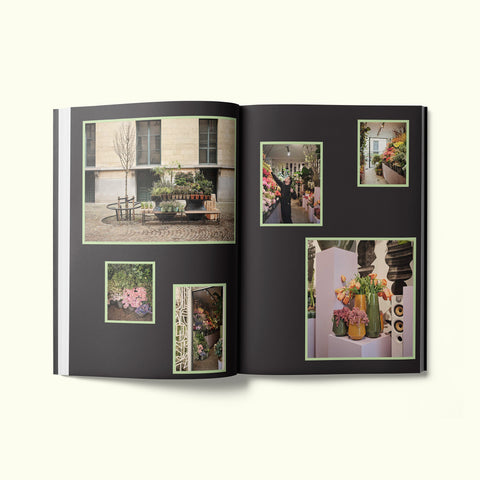 An interior spread of Fare magazine's Antwerp, Belgium city guide, featuring photographs by Liz Seabrook of florist Mark Colle in his shop