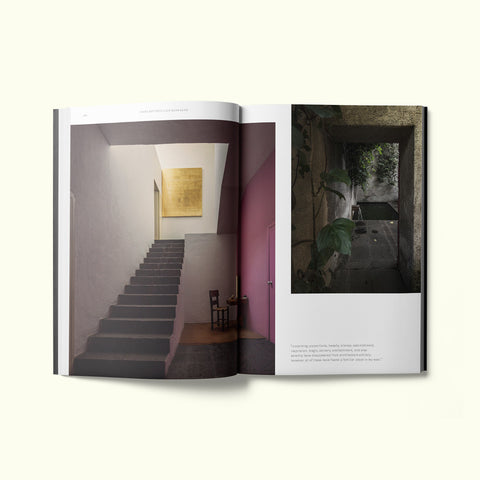 An interior spread of Fare magazine's Mexico City (CDMX) city guide, featuring photographs of the interior of Casa Estudio Luís Barragán