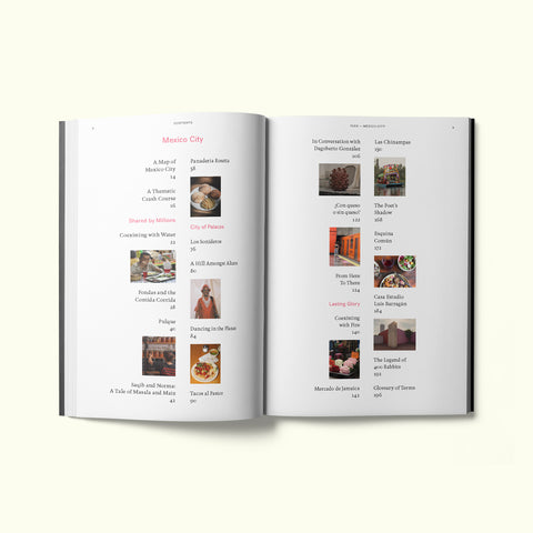 Table of contents for Fare magazine's Mexico City (CDMX), Mexico city guide