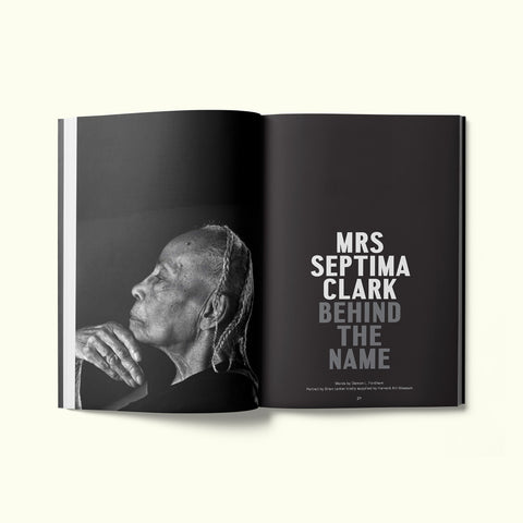 An interior spread of Fare magazine's Charleston, South Carolina city guide, featuring a portrait of Mrs Septima Clark, an important Civil Rights activist