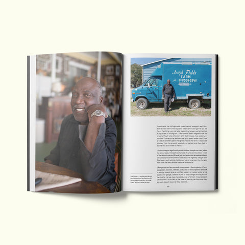 An interior spread of Fare magazine's Charleston, South Carolina city guide, featuring portraits of Joseph Fields