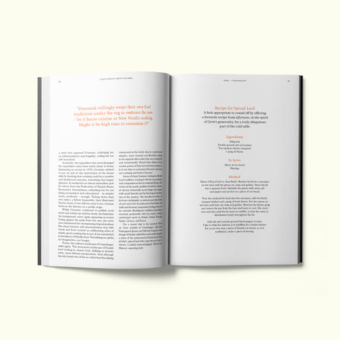 An interior spread of Fare magazine's Copenhagen, Denmark city guide, featuring a recipe for spiced lard