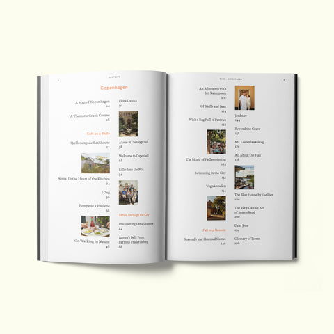 Table of contents for Fare magazine's Copehagen, Denmark city guide