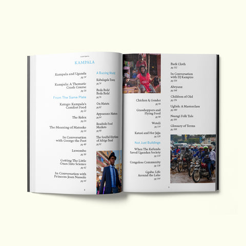Table of contents for Fare magazine's Kampala, Uganda city guide