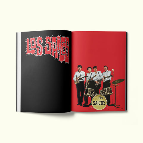 An interior spread of Fare magazine's Lima, Peru city guide, featuring a photograph of the punk band Los Saicos