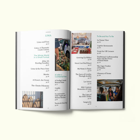 Table of contents for Fare magazine's Lima, Peru city guide