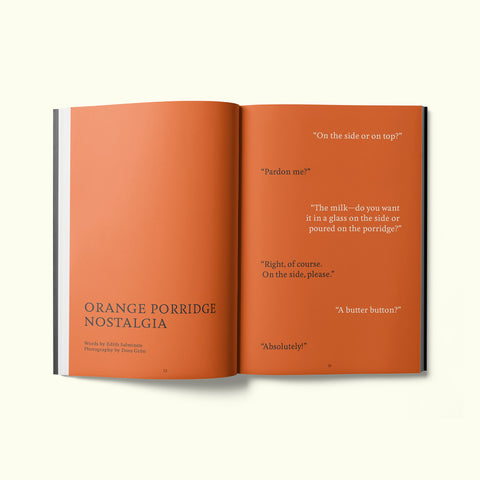 An interior spread of Fare magazine's Helsinki city guide, featuring an article by Edith Salminen entitled "Orange Porridge Nostalgia"