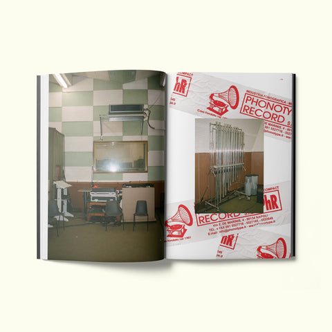 An interior spread of Fare magazine's Naples, Italy city guide, featuring an photographs of the Phonotype recording studio