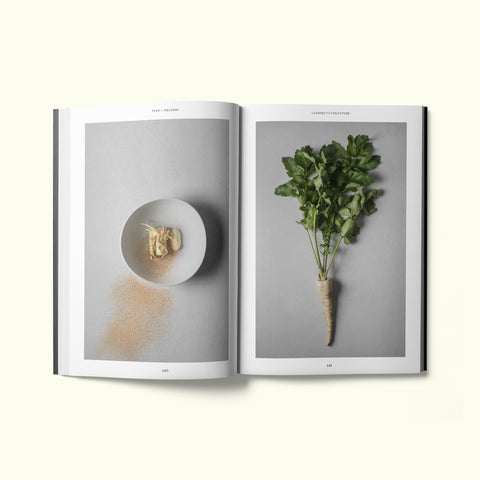 An interior spread of Fare magazine's Helsinki city guide, featuring photographs of dishes at Ora restaurant in Helsinki, Finland