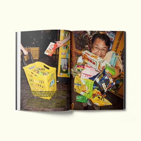 An interior spread of Fare magazine's city guide to Taipei, featuring photographs by Sam A. Harris of customers at the claw machine store winning prizes, including snacks and household goods
