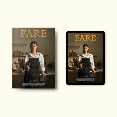 The print and digital covers of Fare magazine's Warsaw, Poland city guide